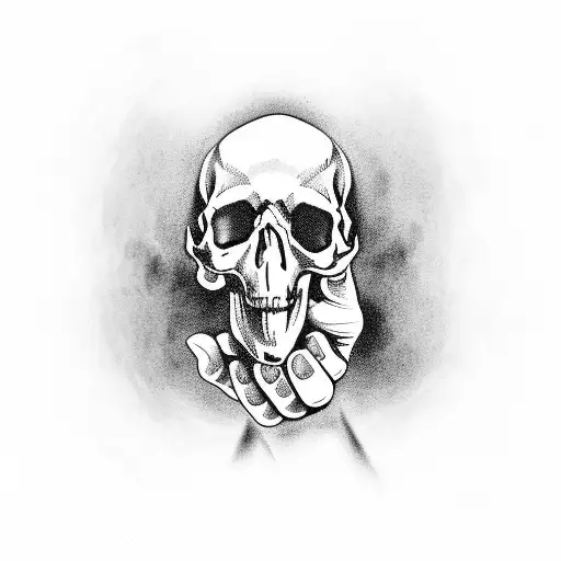 Hand Holding A Skull With Death Symbolism And Sunglasses