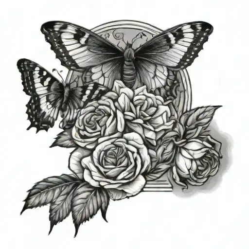 Memorial Tattoo For Dog Roses And Butterflies