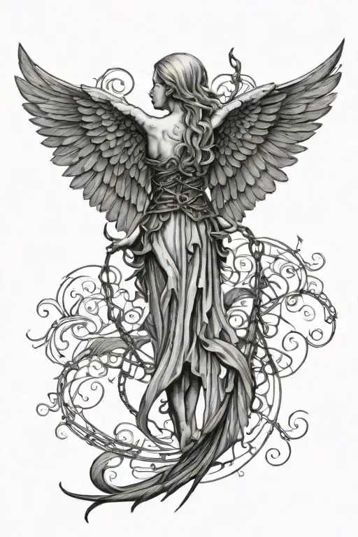 Angel Wings On Back Blases With Chain Going Down Spain