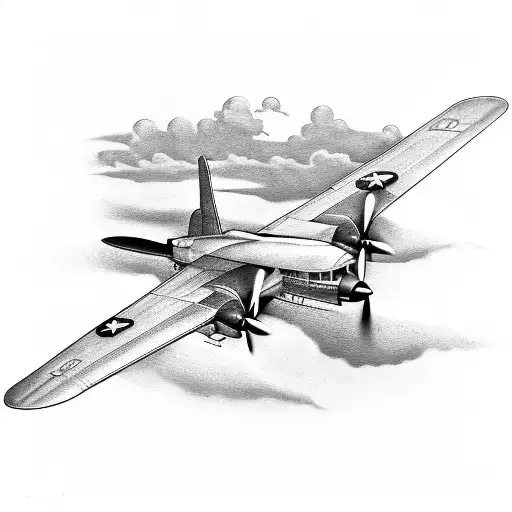 A Tattoo Of A Vintage Airplane Flying Over The Chicago Skyline