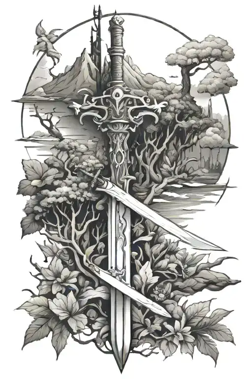 Sword And Nature Scene