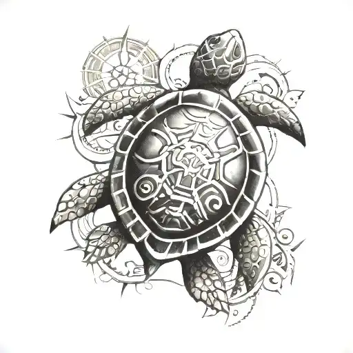 A Turtle With A Sun And A Wind Rose