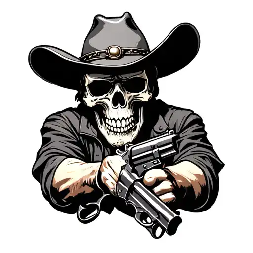 American Traditinal Cowboy Skull Holding Guns