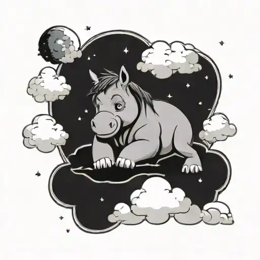 Eeyore Laying On Cloud In Night Sky