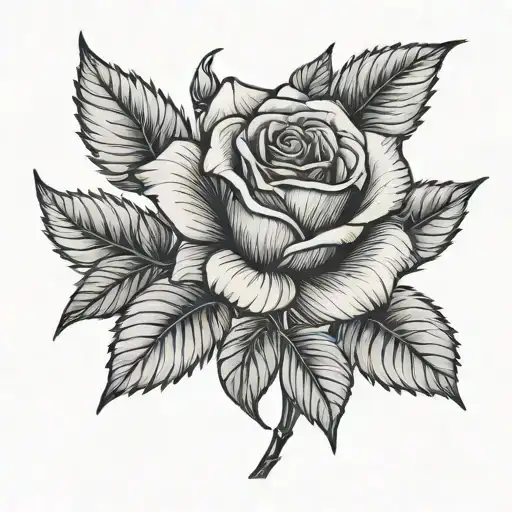 Rose With Stem Beautiful Blackwork
