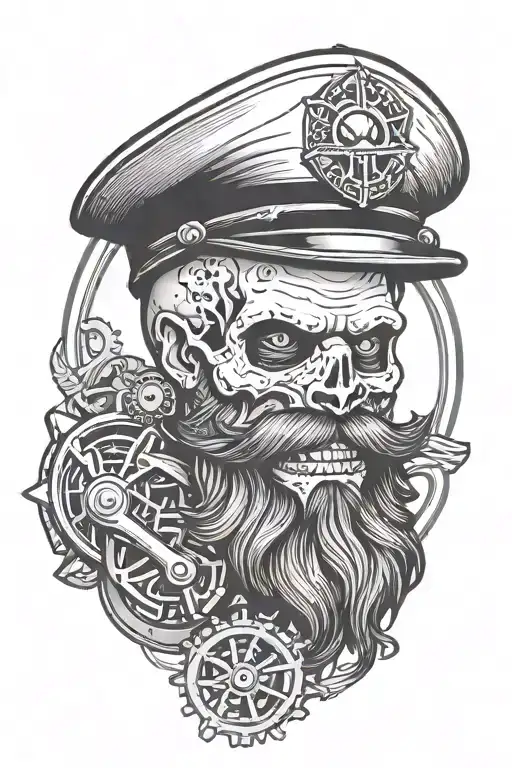Bearded Sailor Skull With Gear Integrated