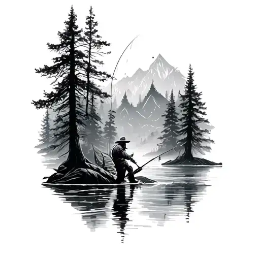 Forest With Fisherman Casting A Line