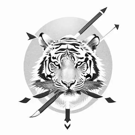 Japanese Traditional Tiger With Arrows Through Its Head