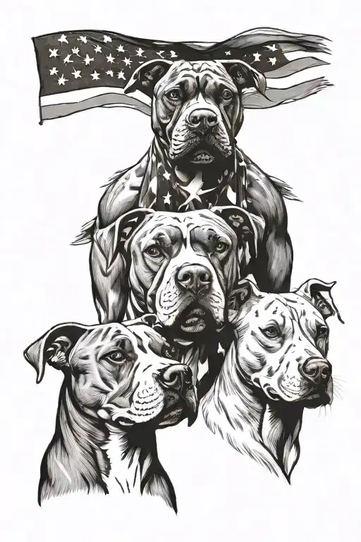 American Flag With Pitbull And 2 Boys One Teen And One Younger