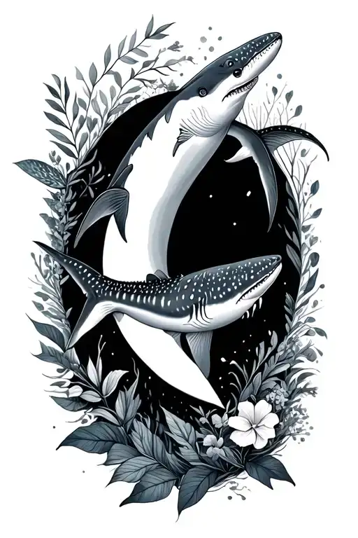 Infinity Symbol Botanical Along With Whale Shark Swimming