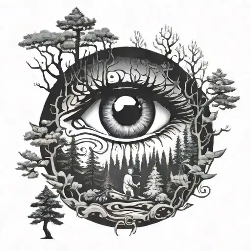 Forest And Lonely Man With An Eye Surrounded