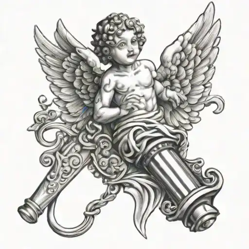 Cherub Angel Holding Clippers Barber Pole