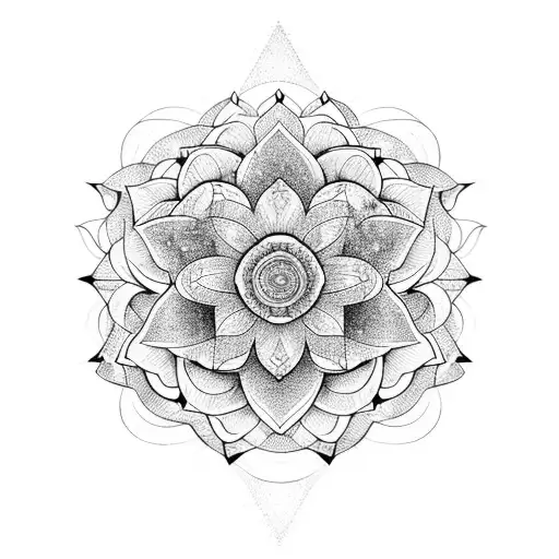 Lotus Flowers Intertwined With Geometric Designs Under A Starry Night Sky