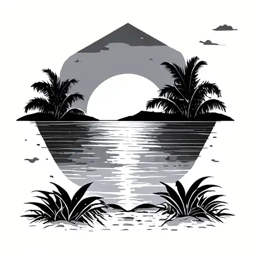 Geometrical Style With One Side Sunrise Beach Scene