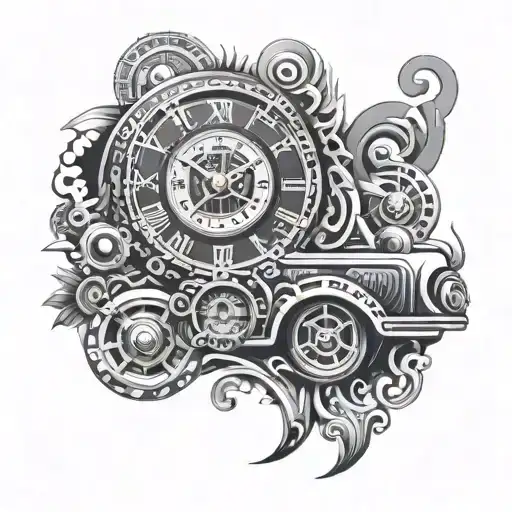 Maori Design Incorporates A Clock With Car Parts