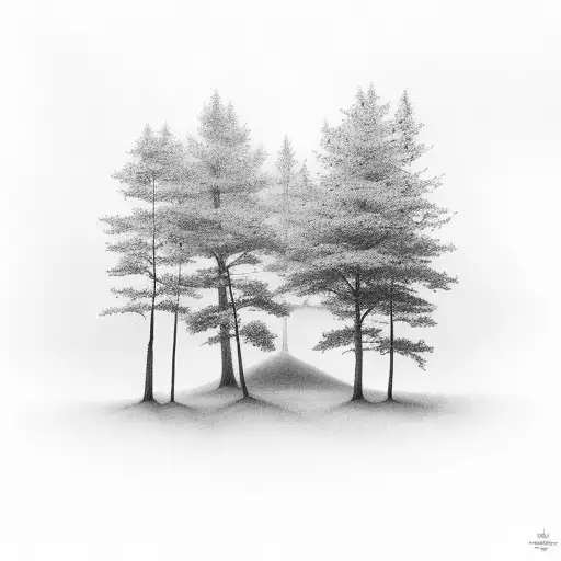 A Minimalist Black And Grey Tattoo Of A Serene Forest Landscape
