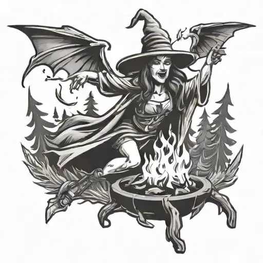 Dancing Witch At The Campfire