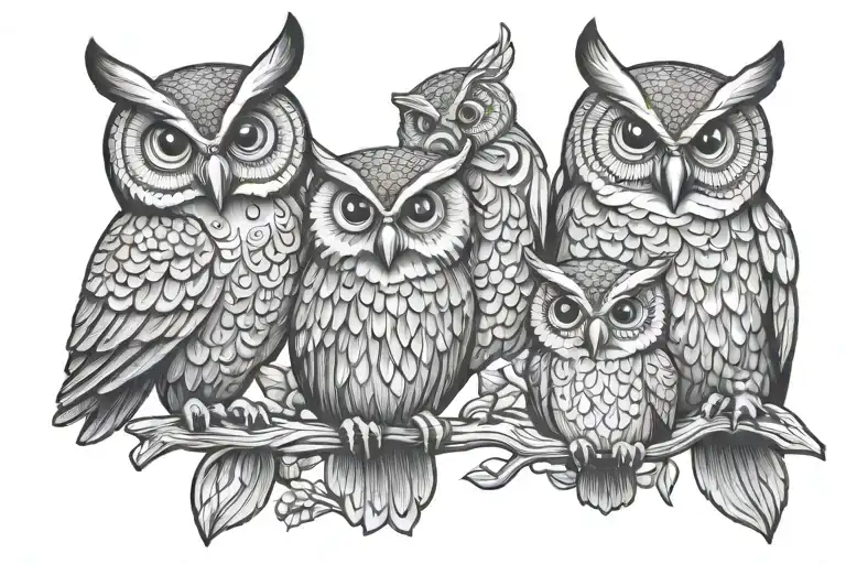 Owl Family 2 Adults 2 Children