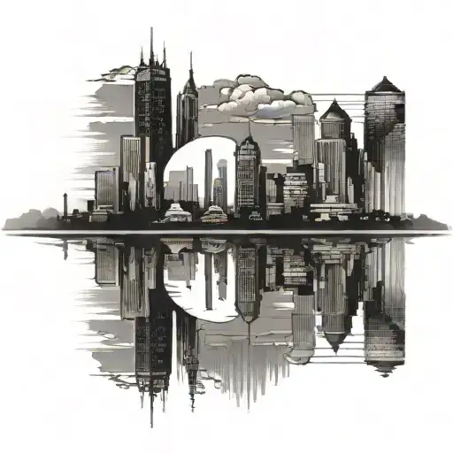 Reflection With Skyline And Country