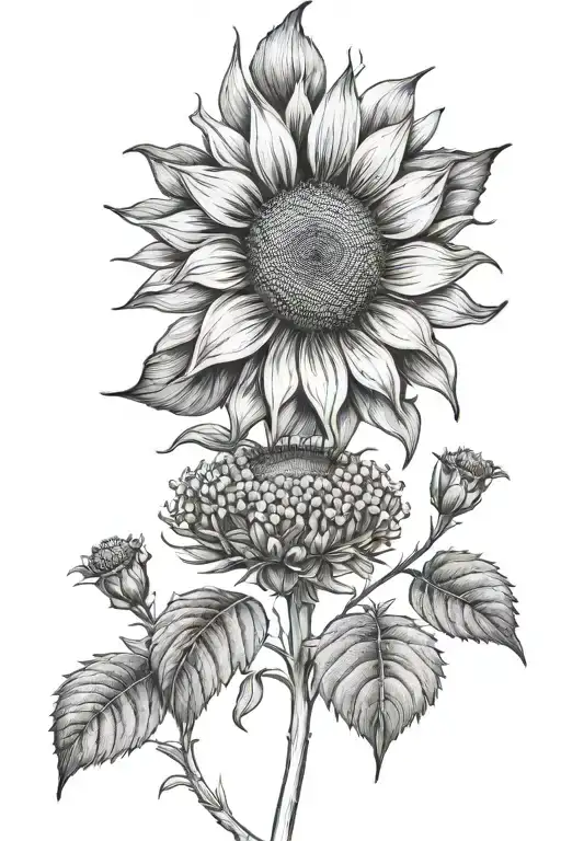 Sun Flower And Gypsophila Paniculata