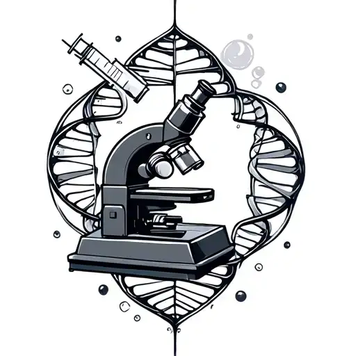 Syringe And Microscope Surrounded By Dna