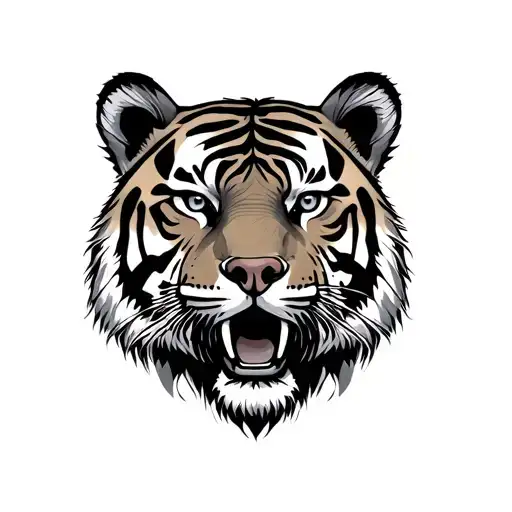 Tiger Head With Bear Head Surrounded