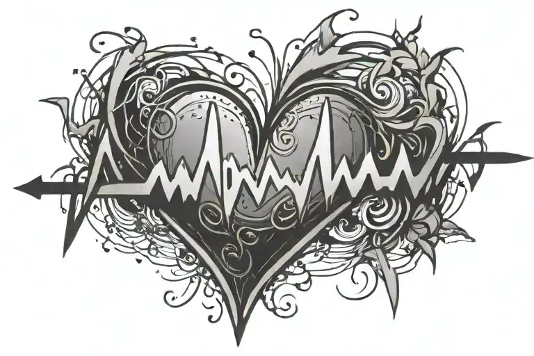 Heartbeat Line And Heart Looks Like Letter E