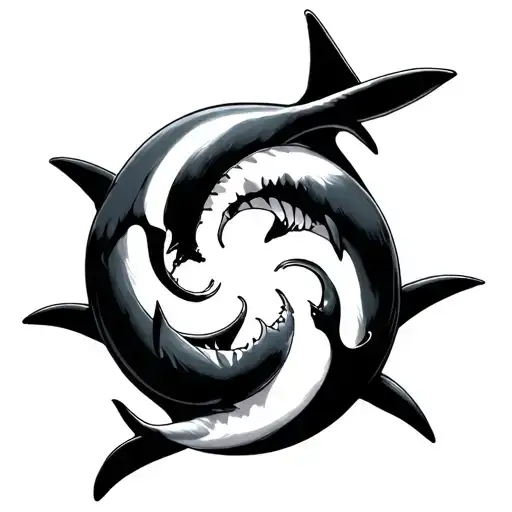 Two Shark Swiiming One Each Other In A Ying Yang Shape