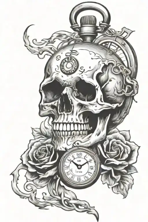 Skull And Stopwatch Momento Mori