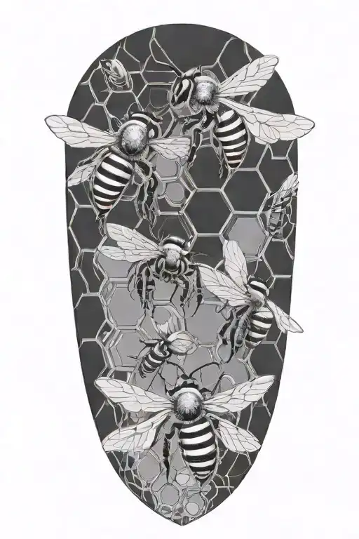 Realistic Depiction Of 3 Honey Bees On A Futuristic Looking Hive
