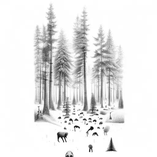 A Forest Scene With Hidden Images Of Your Children Playing Among The Trees And Animals