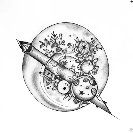 Arrow With Wild Flowers With Moon And Pearls