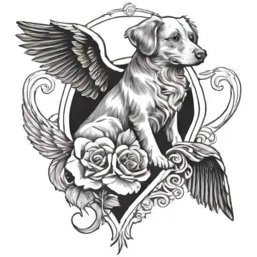 Nova Scotia Duck Toller Dog With Angel Wings Rose And Paw Print Surrounded