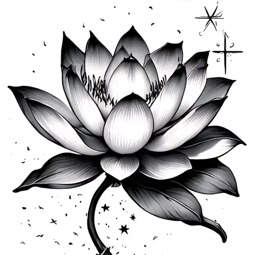 Lotus Flower With Stem That Elegantly Spells Starr & Add Stars