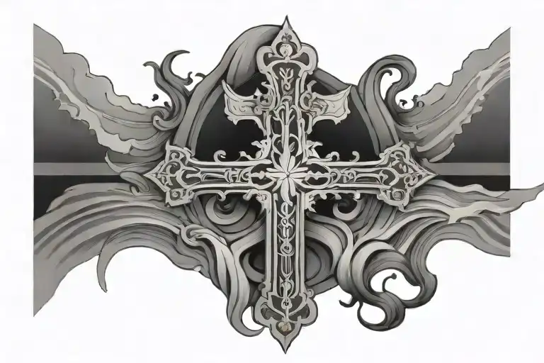 Cross With Ocean Background Looking