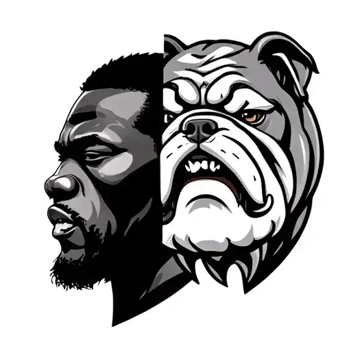 Side-by-side Profile Of An Aggressive Cartoon Bulldog And A Black Man