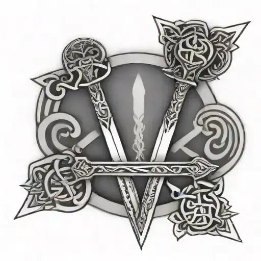 Unalome With Celtic Swords Crossing