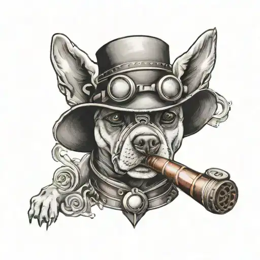 Steam Punk Dog With A Smoky Cigar