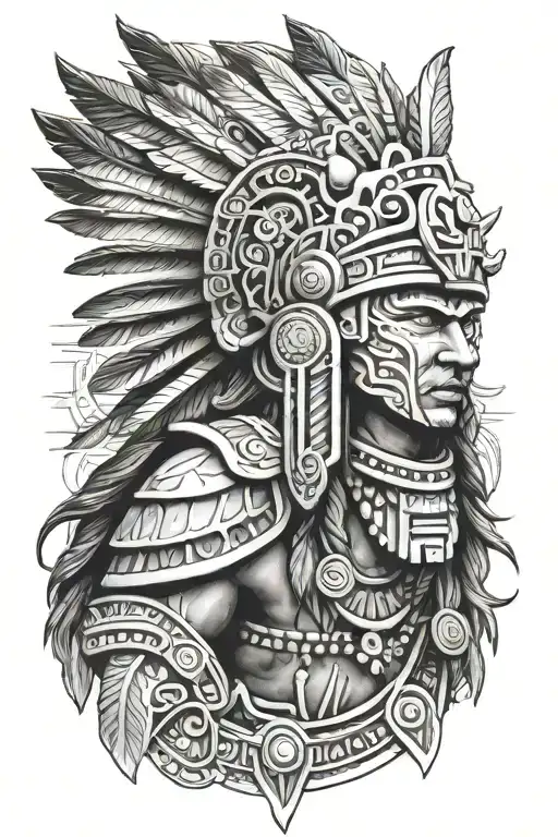 Aztec Mayan Warrior Realistic Tattoo Design