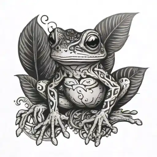 An Intricate Design Of A Coqui Frog And Chango In A Black-grey Style