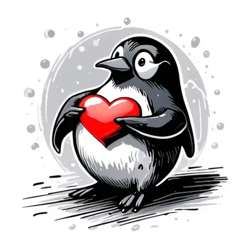 Penguin One Bowlingpin Holds With A Heart