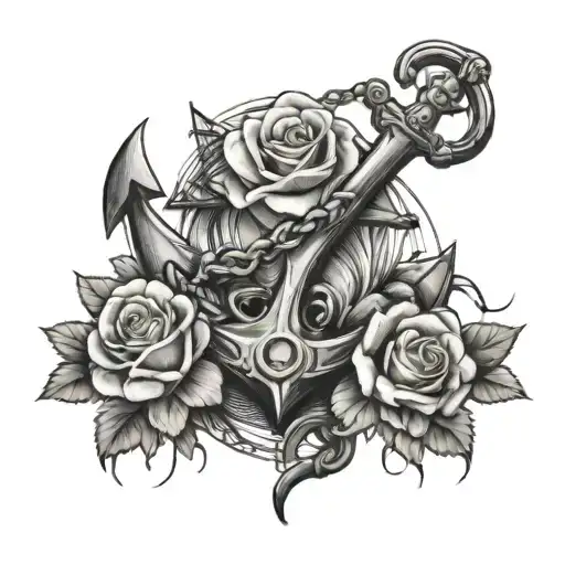A Bed Of Roses And An Anchor Intertwined