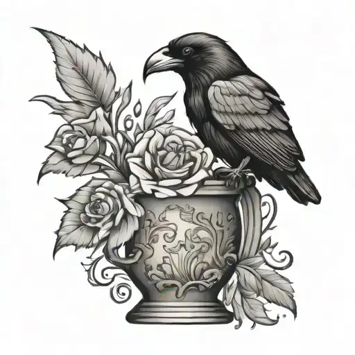 Flower Vase With A Raven Design