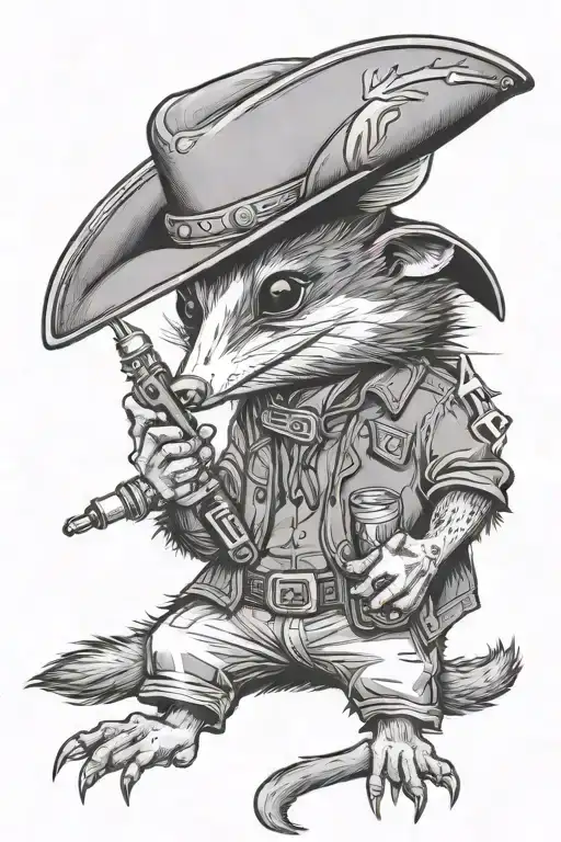 Cowboy Opossum Holding A Lighter For A Friend