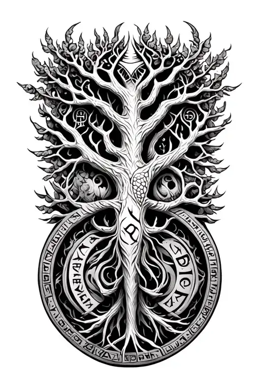 Jormungand Tree Of Life Corbeau Runes Engraved
