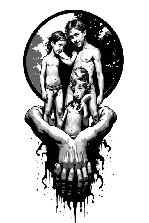 Circle With Three Children And A Man Holding Hands Inside