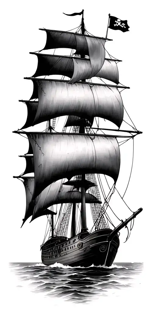 Old Time Pirate Ship Nautical Tattoo Design Inspired