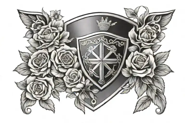 Police Shield And Flowers Combination