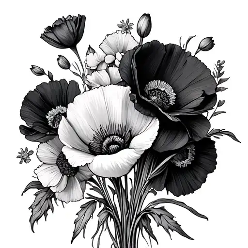 California Poppy And Texas Bluebonnet Flowers In A Bouquet