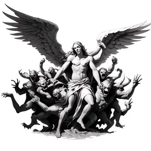Angel Fighting With Many Demons